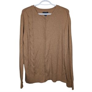 Tommy Hilfiger XXL Camel Tan Button Down Cotton Wool Blend Cable Cardigan
